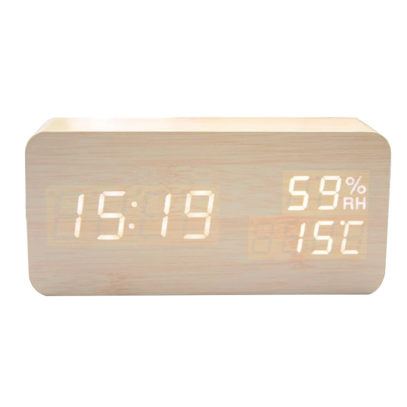Top Sales Table Date Alarm Clock Wooden Alarm Clock Led Temperature Wooden Led Clock