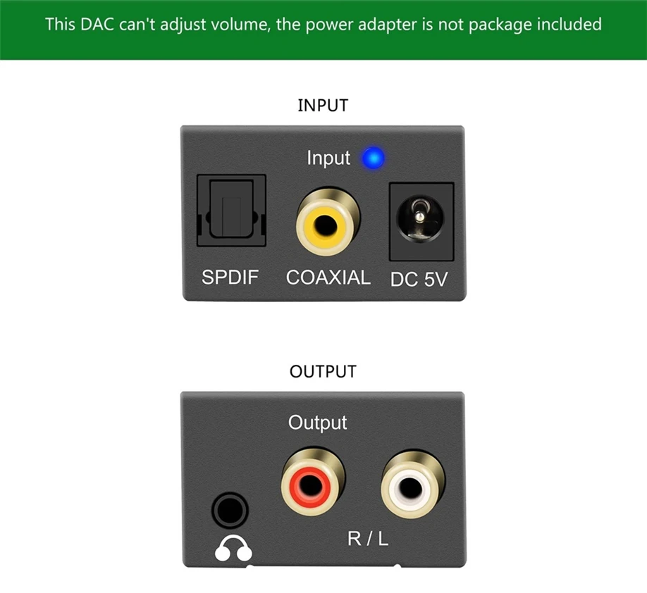 Convertisseur DAC GENERIQUE Convertisseur audio numérique noir jack 3. 5mm  fiber optique coaxiale à analogique aux rca l / r spdif