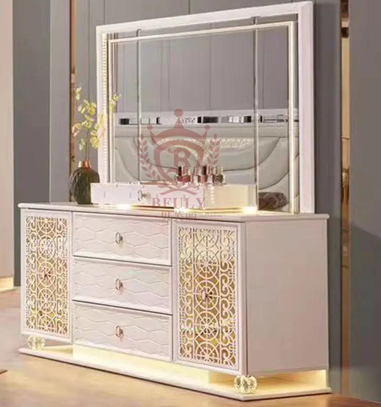 Mirrored Solid Wooden Luxury Modern Beds Soft Storage Queen