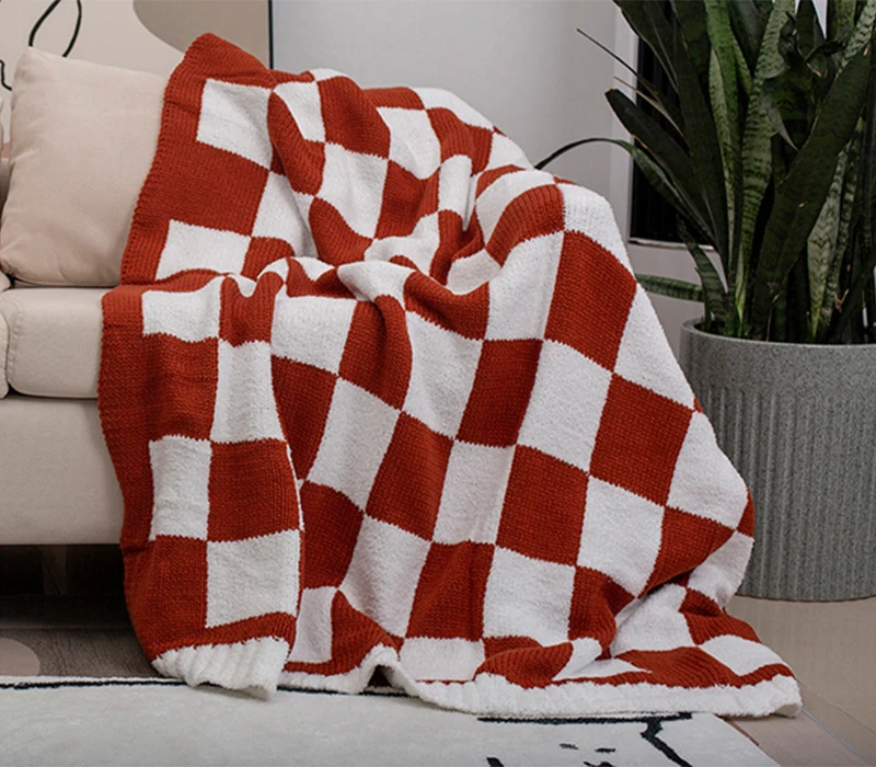 Wholesale Oem Odm Super Soft Chunky Checkerboard Microfiber Fashion 100 Polyester Knitted Throw