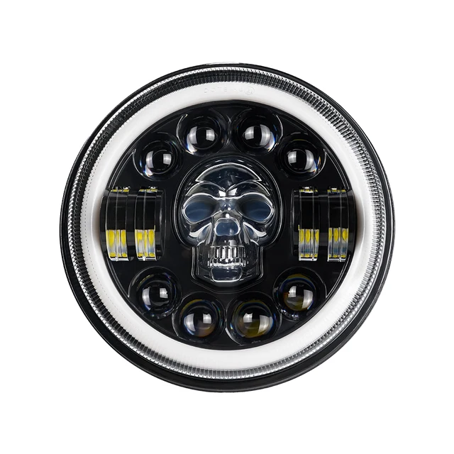 HJG 7 Inch Led Headlight Halo Lights Dual Color Yellow White 30w 7 Inch Round Motorcycle Lights For Jeeps Universal Car