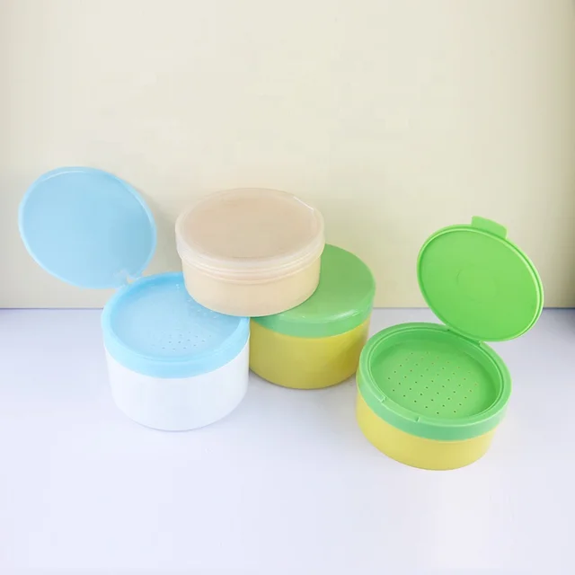 Baby powder jar PP plastic round flip cap cosmetic powder container jar 300g with powder puff