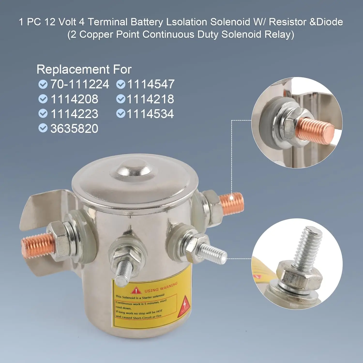 Continuous Duty 12VDC Max 300A Solenoid Relay with Resistor Diode Nickel Plated Contactors for Golf Carts Winch Marine in a Rush