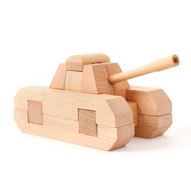 Spot Goods Wooden 3D Interlocking Tank  IQ puzzle combination model toys