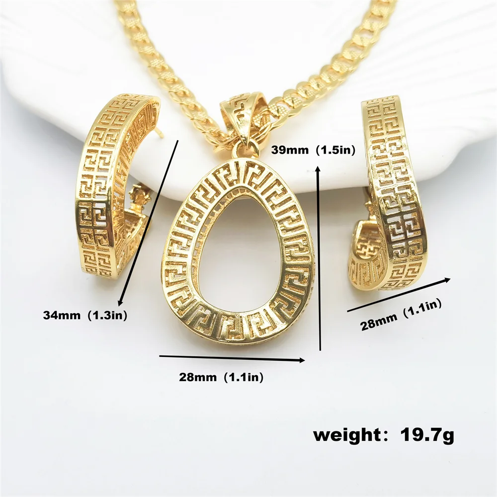 Brazil 18k Gold Plated Jewelry Brass Hoop Drop Earring Set Dubai Women ...