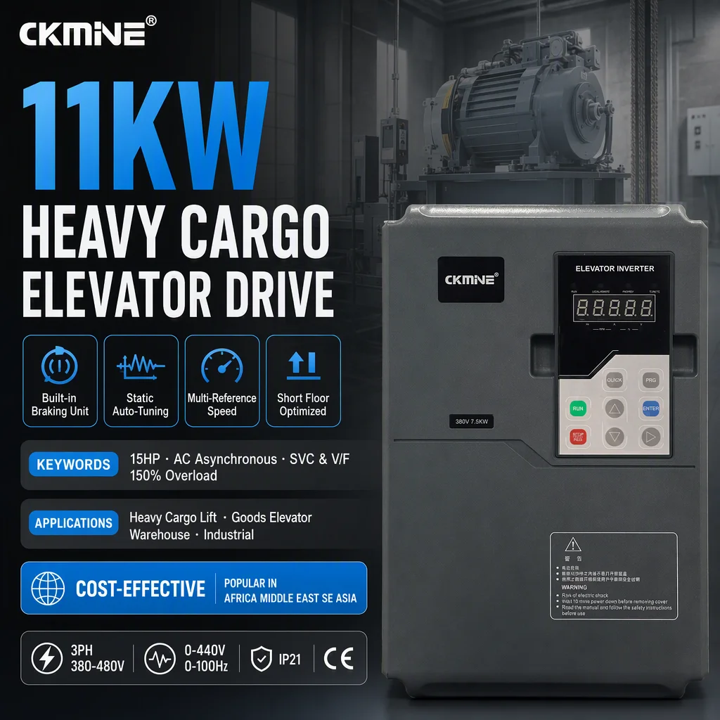 Elevator Frequency Inverter Elevator Parts 11kW 380V 3Phase KM500L Lift Drive 15HP Open Loop Built-in Braking Unit Wholesale