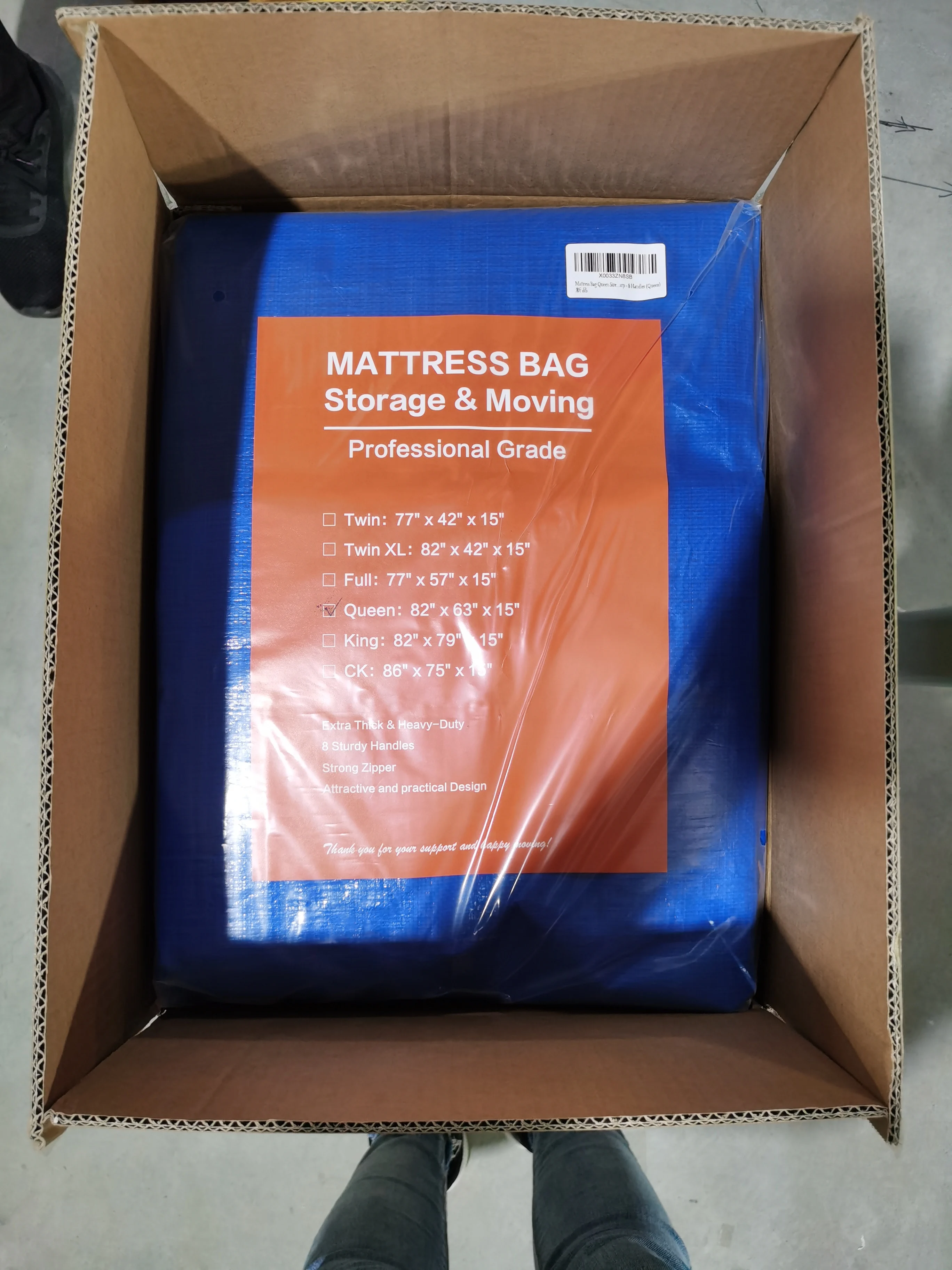 Customized Full Xl Size Heavy Duty Tarp Reusable Mattress Storage Bag Easy Carrier Mattress