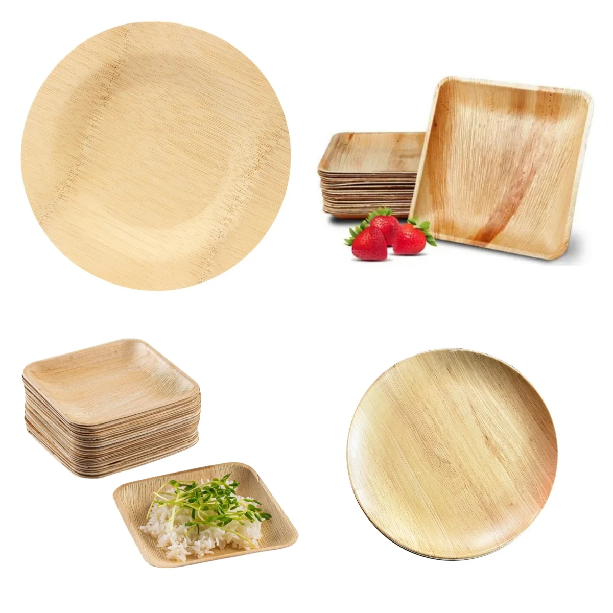 Disposable Natural Areca Palm Leaf Plate Bowl Tray And Leaf Spoon