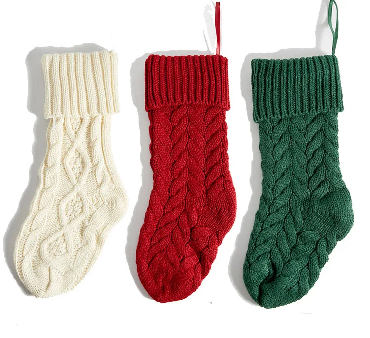 46cm Cable Knit Holiday Hanging Socks Embroidery Christmas Stocking ...