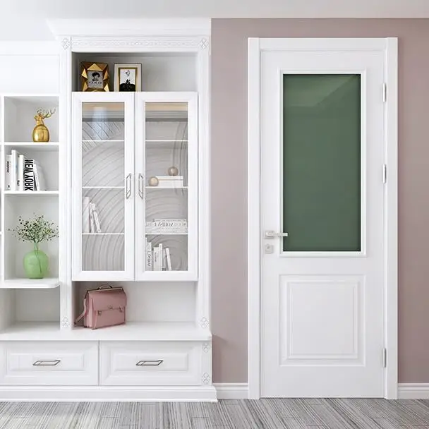 Custom Plastic Bathroom Half Glass Interior Wood Door