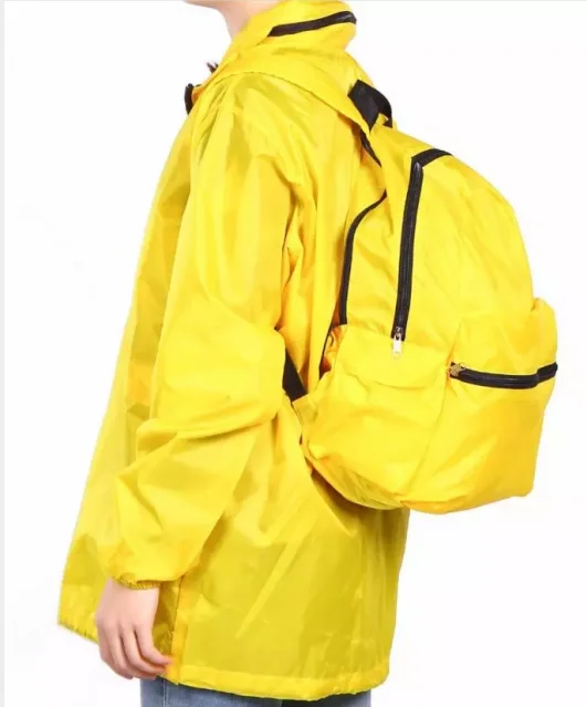 Allinone Rain Jacket Backpack Black Color Promotional Backpack Rain