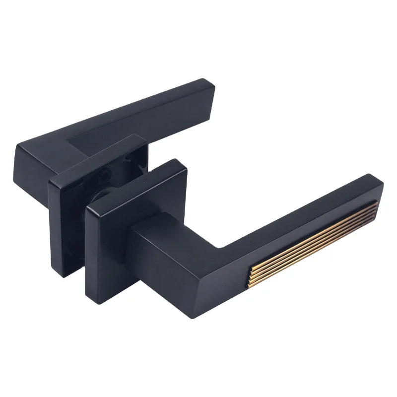Zinc Alloy Black Internal Door Handle Lock Set Square Knurled Mortise Door Lever Bedroom Bathroom Privacy Locks Handle With Keys