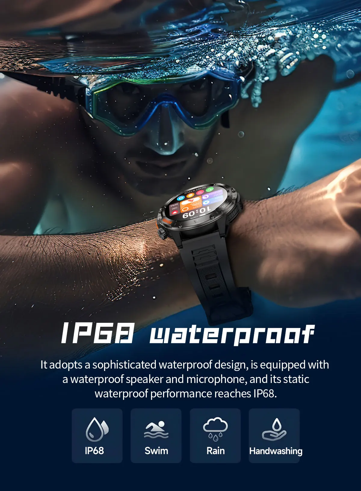 SNAVNET V37Z Outdoor Sports Smart Watch 2026 with 1.46-inch TFT HD Display IP68 Voice Assistant BT Calling Smart Watch for Men