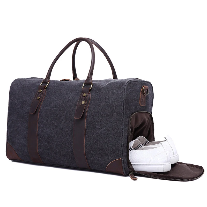 canvas gym bag for men travel duffle bag with shoes compartment