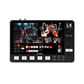 FEELWORLD L4 10.1"Touch Screen USB3.0 Fast Streaming Multi-camera HD   SDI Inputs Portable Multi-format Atem Video Mixer