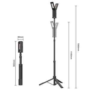 Vertak Rechargeable Power Led Work Lamp Portable LED Telescopic Tripod Stand Job Site Cordless Work Light with 2 LED Lamp Heads