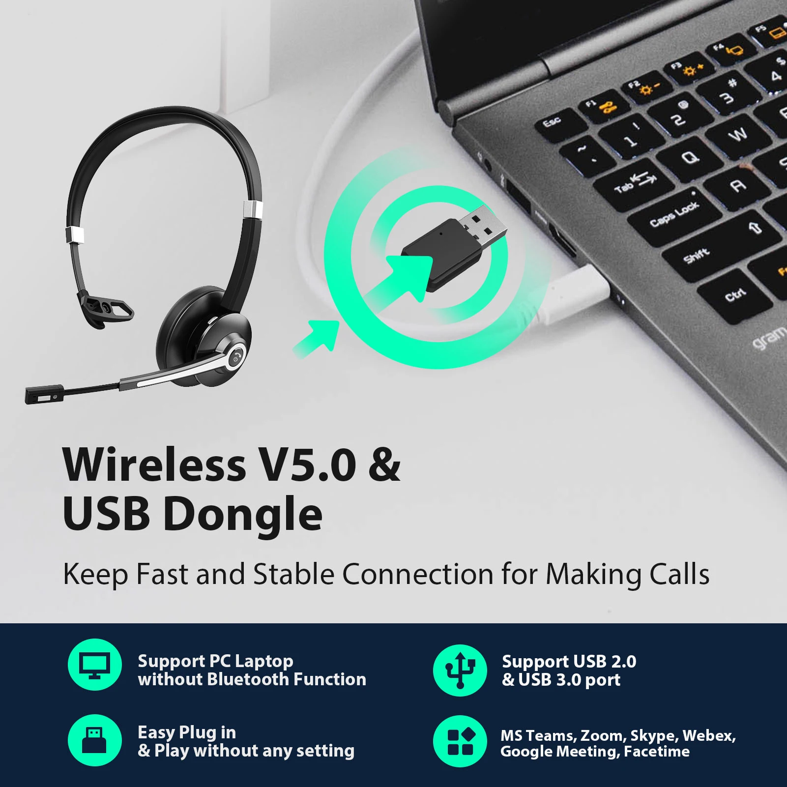 BT-683C Bluetooth Call Center Headset with ENC Microphone for Truck Drivers Computer