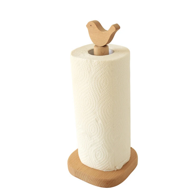 Zhongtou Upright Beech Wooden Kitchen Roll Holder Paper Towel Holders Plastic wrap Holder for Home/Kitchen/Toilet