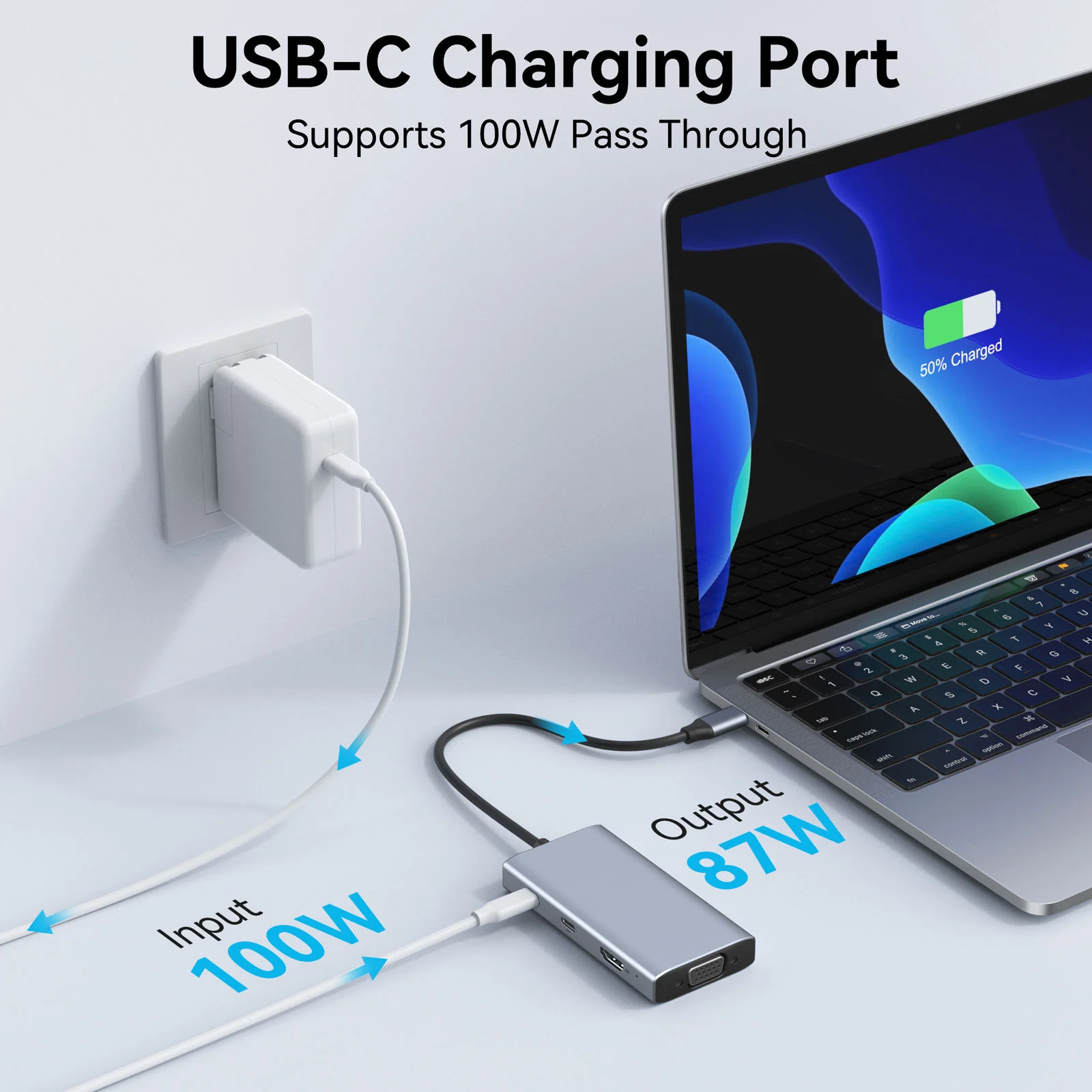 30cm Cable 8 In 1 Multi Function USB C to VGA SD TF 4K Hub Docking Adapter For Mobile Phone Laptop Mac TV Projector