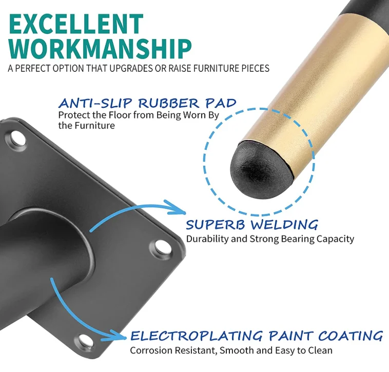 Конические металлические ножки 4-28 дюймов, матовые, черные, золотые, для дивана, шкафа, стола, стула, мебельные ножки