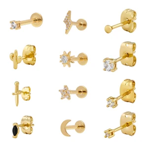 18k Gold Plated Stud Earring Zircon Cz Cubic Zirconia 925 Sterling Silver Studs Earrings for Women