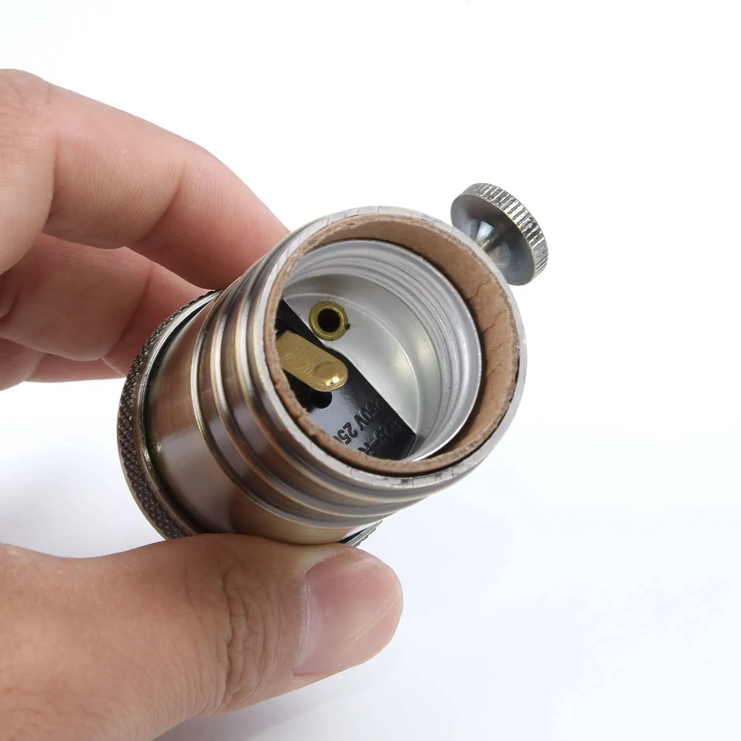 E26 Base Lamp Socket With 1/8ips Cap and Set Screw Antique Brass Finish Vintage Lampholder With Knob