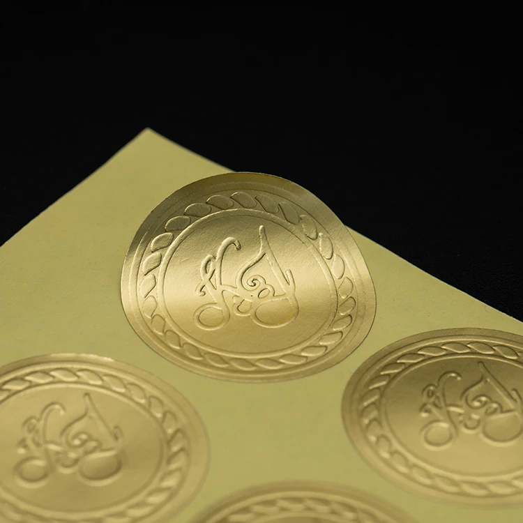 product customized design logo self adhesive stickers sheet seal embossed logo  round gold waterproof sticker label-5