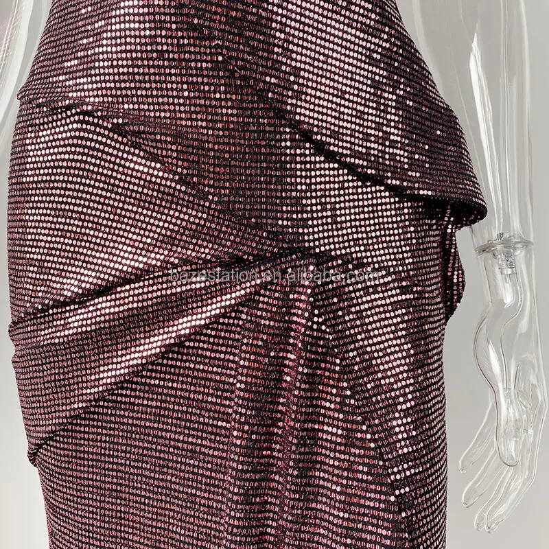 High-quality Tailor Premium Luxury Boutique Deep V-neck Pleated Diagonal Slit Floor-length Hemline Evening Premium Dress Women