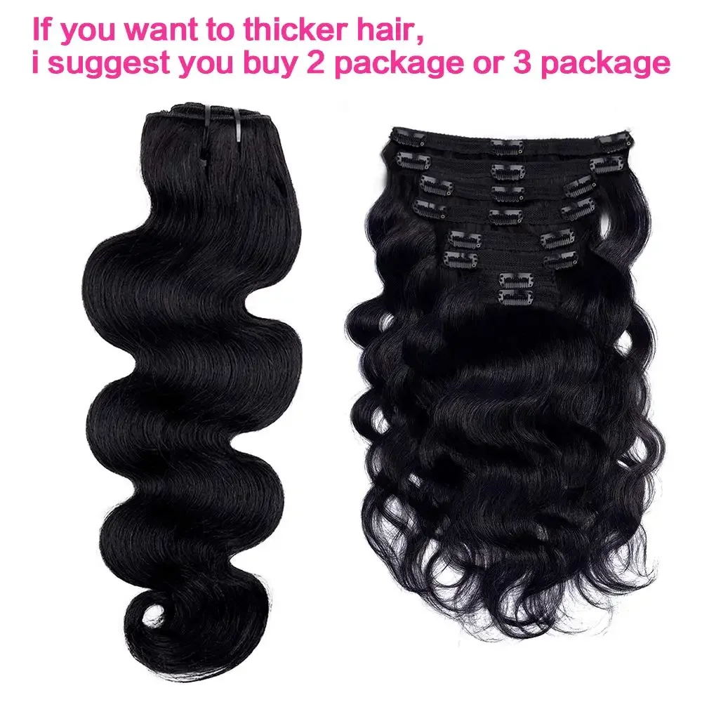 Body Wave Clip-In-Haarverlängerungen, 100 % Echthaar, brasilianisches Clip-In-Haar für den ganzen Kopf, natürliches Schwarz, Clip-Ins, Remy-Haar für Frauen_voghion.com