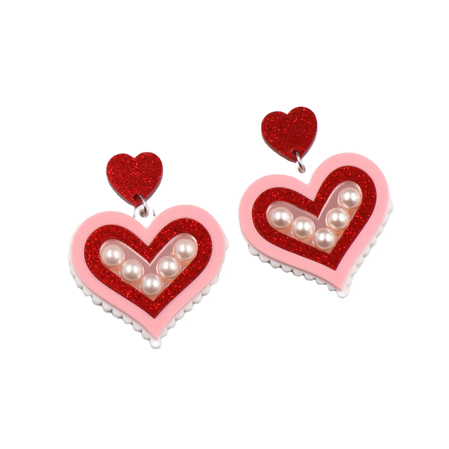 ERS040BER1319 Good Quality Valentine Handmade Gift For Women Pearl Acrylic Heart Earrings