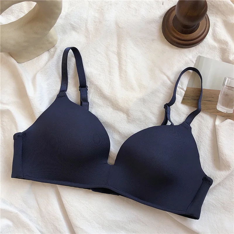 Girls Fashion Simple Solid Color Push up Wireless T-Shirt Bra