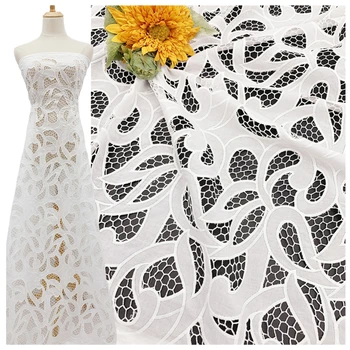 Competitive Price Luxury White Embroidery Chemical Laser-cut Leaf Embroidered Bridal Lace Cotton Voile for Wedding Dress