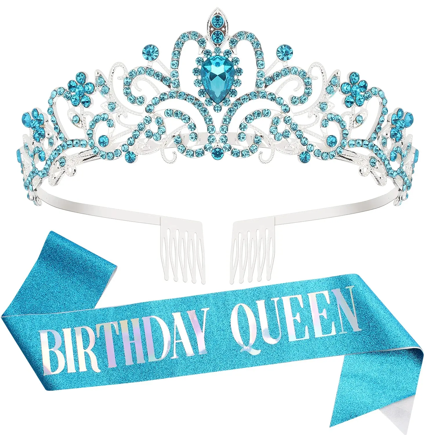 Prinzessin Krone Mit Strass & Blumen – Happy Birthday Tiara & Schärpe Set Für Frauen & Mädchen