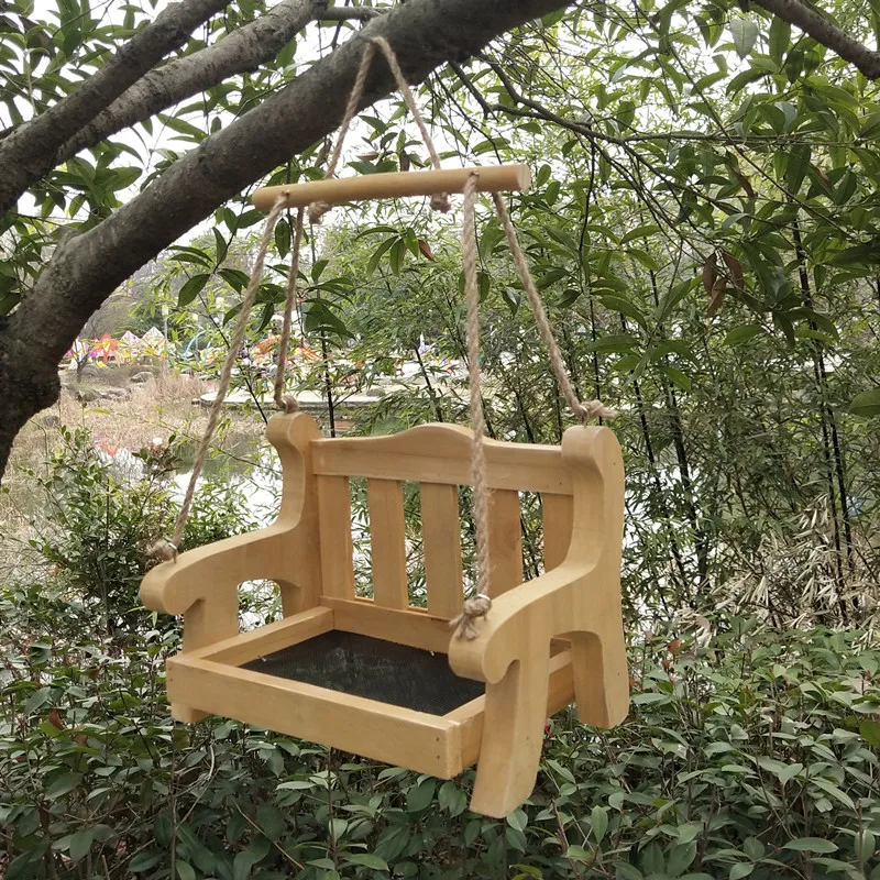 Hanging Bird Feeder Wooden Swing Chair Bird Feeder Outdoor Bird Porch