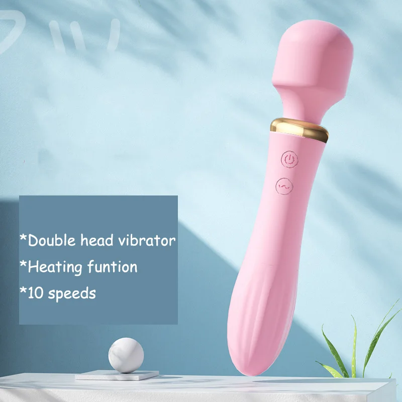 10 Modes Double Headed Dual Vibrating Av Wand Massager Heating  G Spot Clitoris Stimulator Vaginal Vibrator Sex Toys for Woman