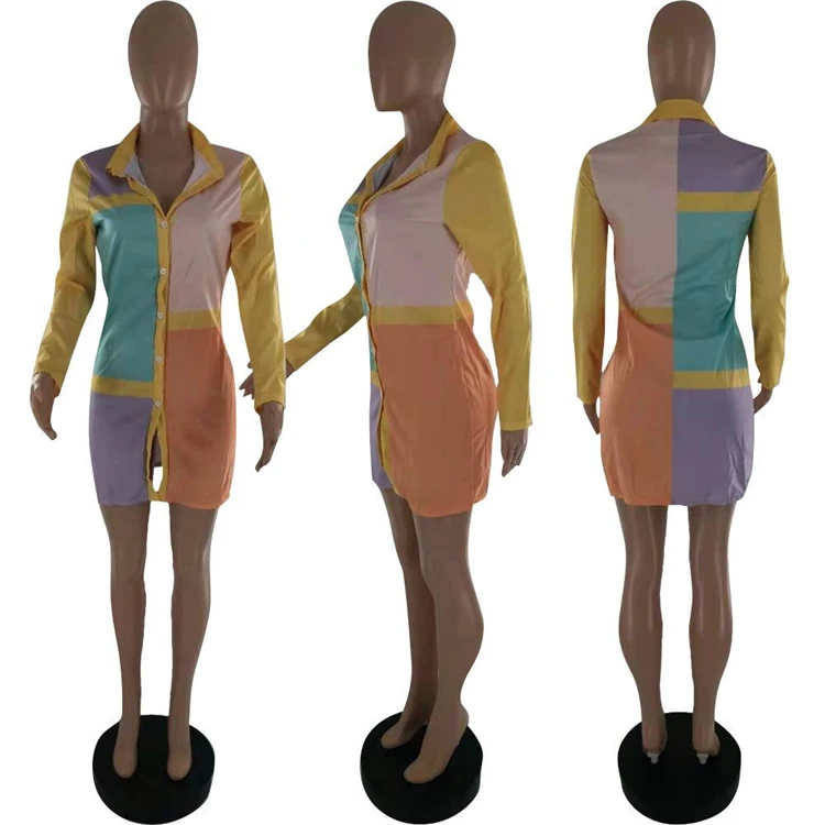 1041314 Wholesale Fashion women clothing dress 2021 Summer Casual Shirt Dress