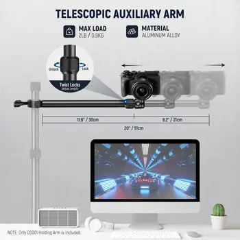 NEEWER DS001 Tabletop Overhead Camera Mount Arm 11.8"-20"/30-51cm Telescopic Extension Arm for Desk Stand with Ball Head Mount detail image