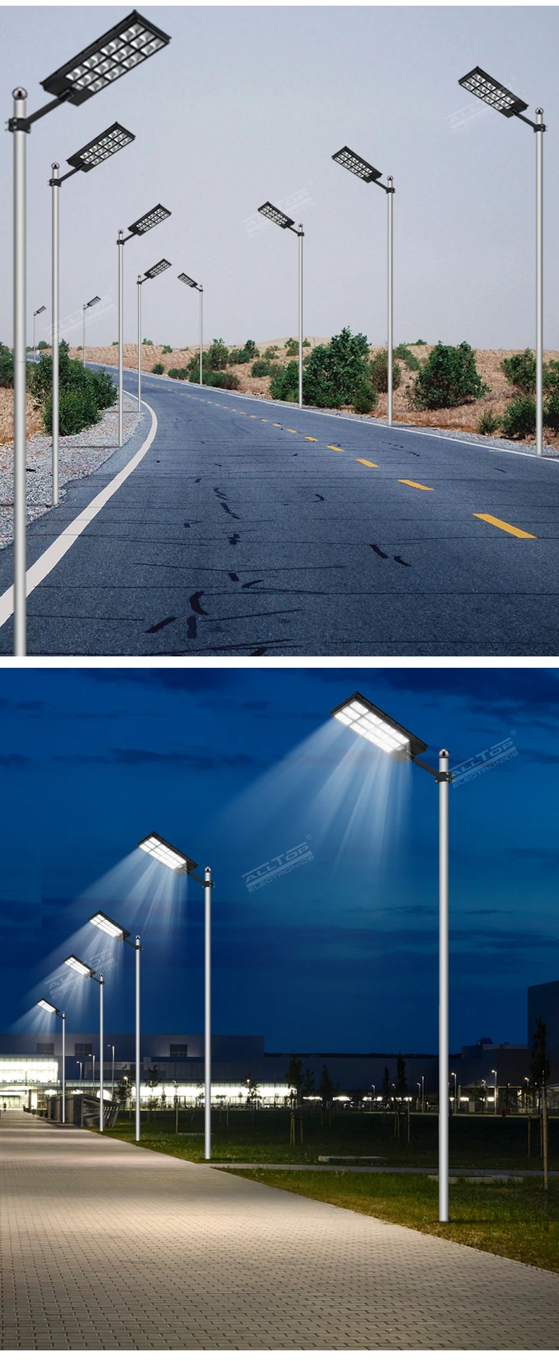 户外太阳能电池板道路路灯ip65 300w 400w 500w集成在一个led太阳能