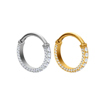 ASTM F136 Titanium 16G Luxury Fashion Earrings 3 Sides Zircon Clicker Nose Septum Hoop Ring Daily Suit Wear Piercing Jewelry