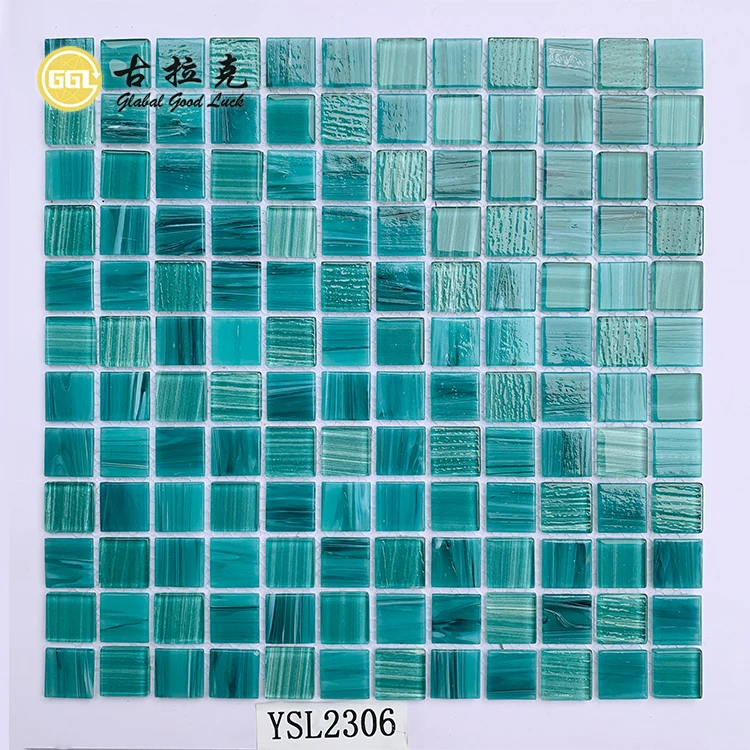 Bluewhale Tile Hot Melt Glass Swimming Pool Tile Square Blue Iridescent Swimming Pool Tile Glass Mosaic