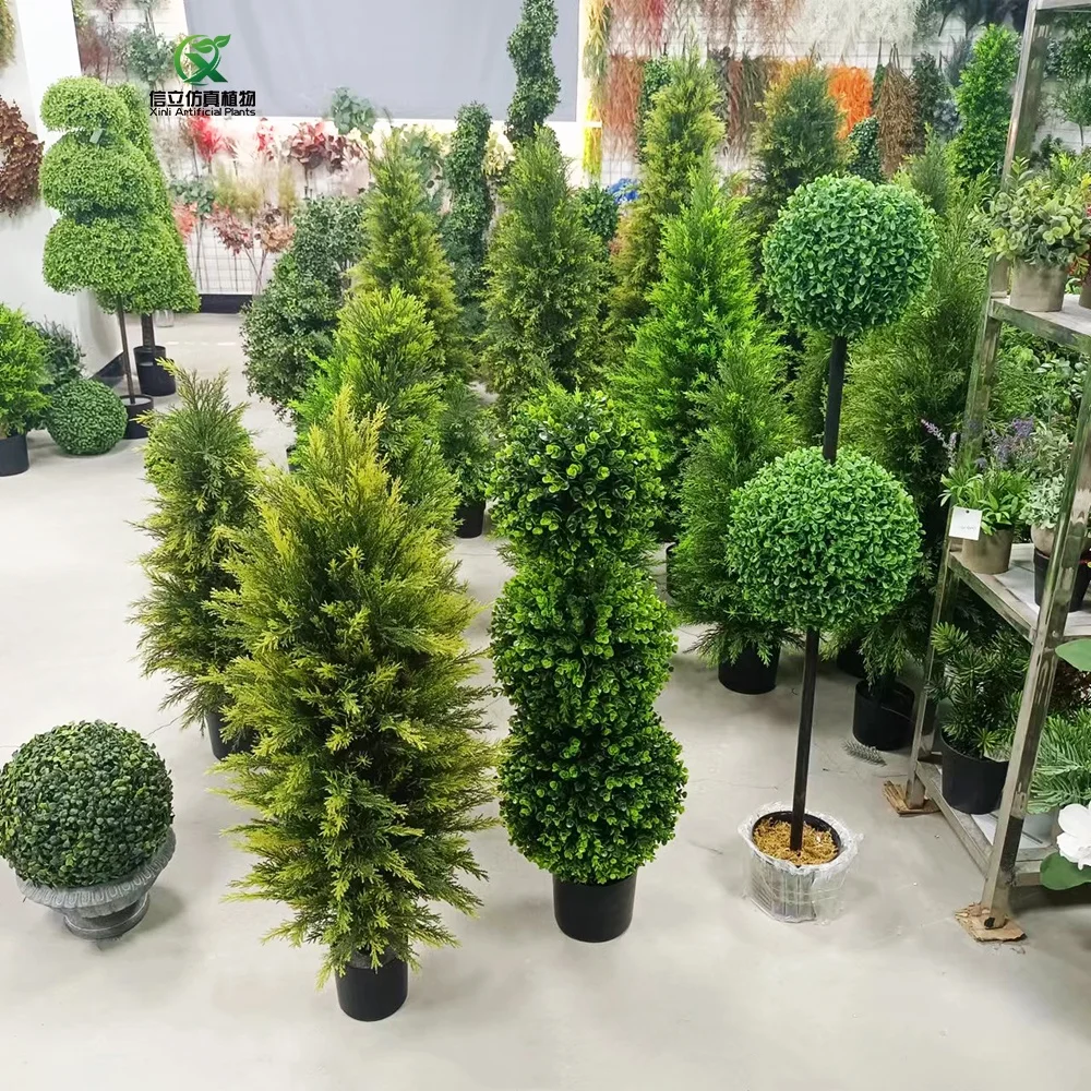 Artificial Topiary Cedar Trees Plastic Pine Plants Outdoor UV Protection Fake Cypress Tree