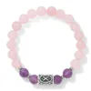 Pulsera vikinga de amatista natural y cuarzo rosa.