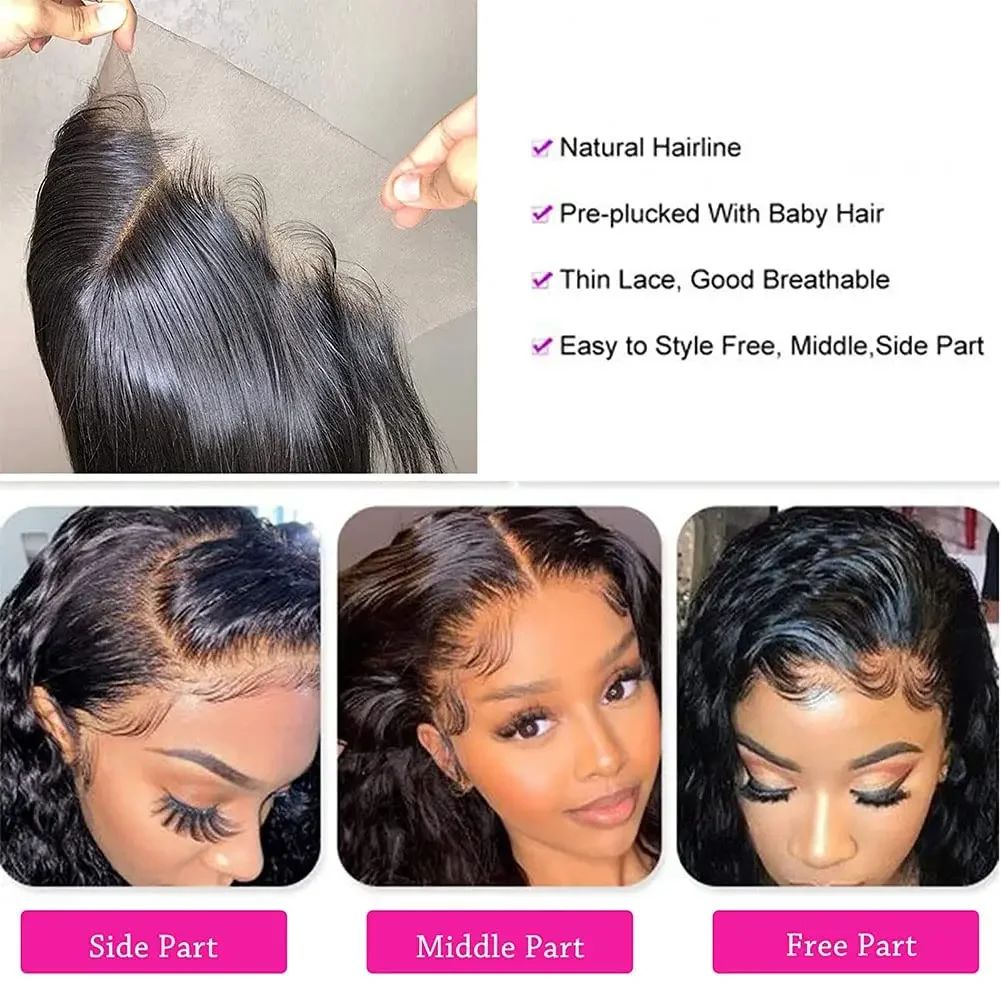 13x4 Lace Frontal Closure Body Wave Brazilian Virgin Human Hair Pre Plucked Baby Hair Natural Black #1B_voghion.com