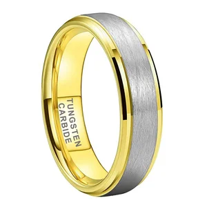 Coolstyle Jewelry 6mm Stepped Beveled Brushed Gold Silver Top Tungsten Ring for Men Women Fashion Wedding Band Comfort Fit