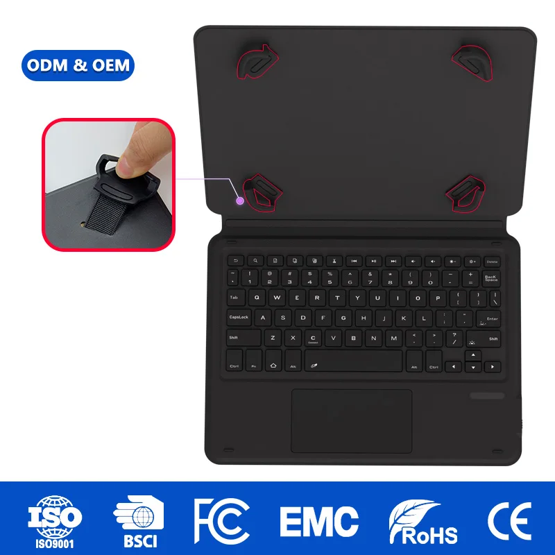 Funda universal de teclado inalámbrico Bluetooth OEM de Laudtec, con trackpad multitáctil, soporte ajustable y retroiluminación RGB, para iPad de 10,9