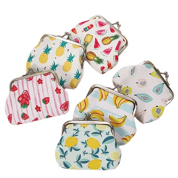 Wholesale Printed Fruit Cute PU Leather Buckle Wallet Small Change Pouch Portable Mini Coin Purse with Clasp
