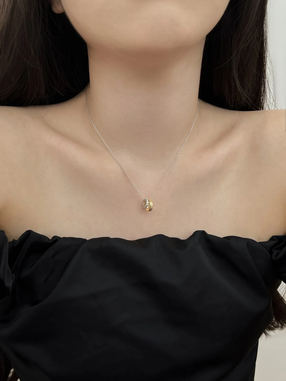 KAKODIY Boutique Jewelry Simple Zircon Zirconia Necklace Double Circle Pendant 18K Gold Plated 925 Sterling Silver Eternal Women's Necklace detail 4