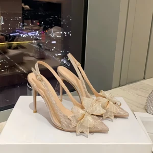 2026 Microfiber High-Heeled Stiletto Sandals for Women Sharp Pointed Closed Toe Nude Beige High Top Wedding Shoes Fashion