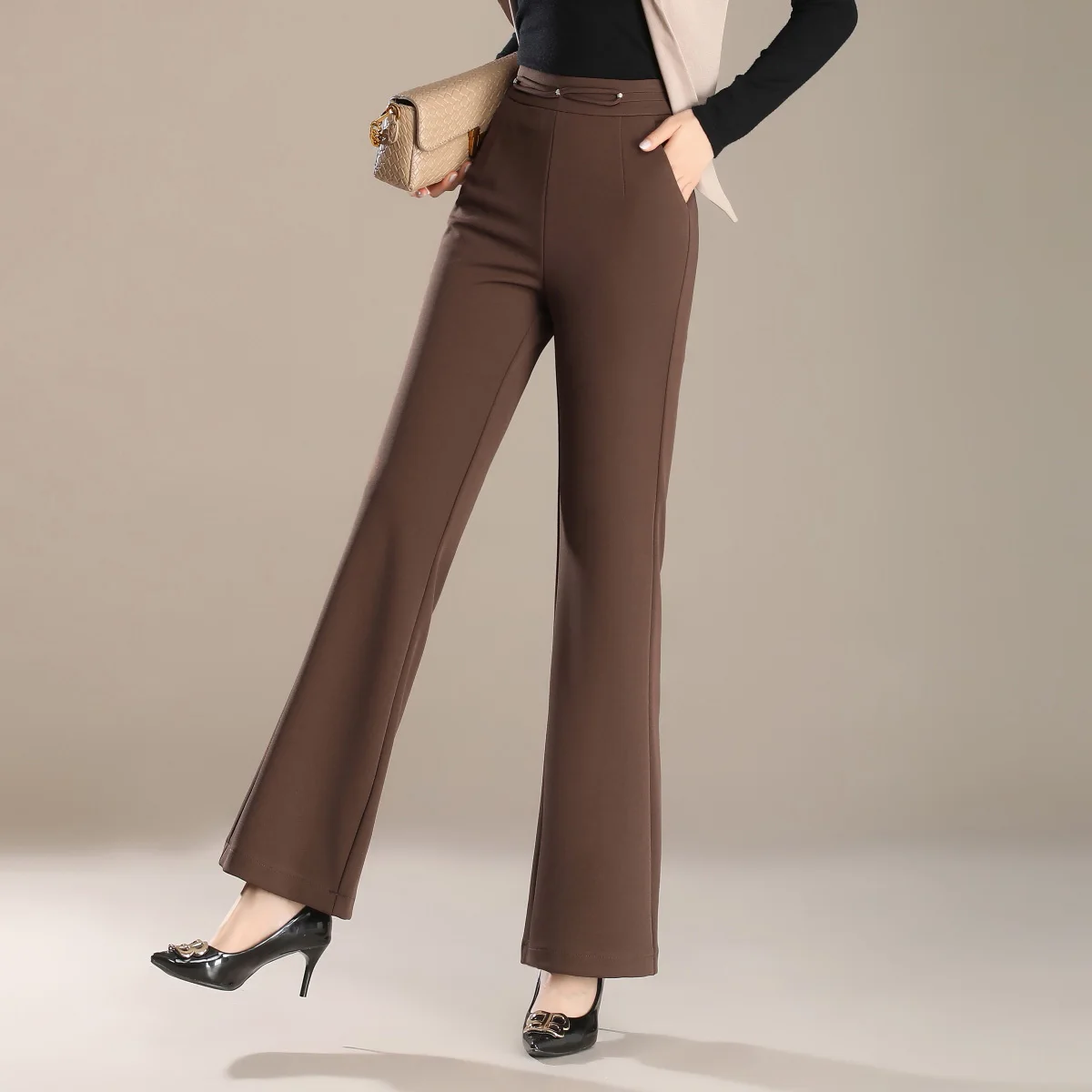 2025 Summer Women's New High-waisted Slim-fit Straight Pants Knitted Casual Flared Pants