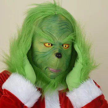 Christmas monster costume set with green fur monster full body Halloween mask